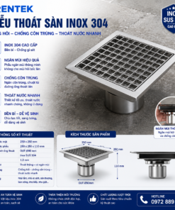 Phễu Thoát Sàn Công Nghiệp Floor Sink Inox 304 - KT 250X250